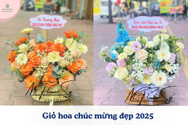 Giỏ hoa chúc mừng đẹp 2025 – Sang trọng, tinh tế, ý nghĩa